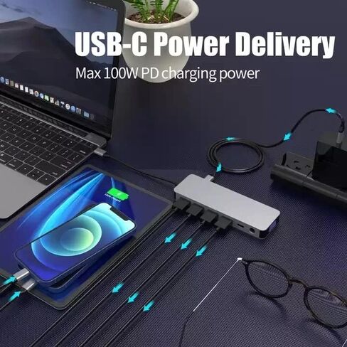 محور USB C 11 في 1، محطة إرساء، دونجل محول USB C مع 4K-HDMI، VGA، منفذ USB 3.0، شحن PD من النوع C، إيثرنت RJ45، قارئ بطاقة SD/TF، ​​AUX 3.5 مم، متوافق مع MacBook Pro/ الهواء، كمبيوتر محمول من النوع C in Kuwait