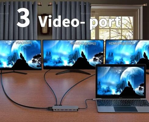 محور USB C 11 في 1، محطة إرساء، دونجل محول USB C مع 4K-HDMI، VGA، منفذ USB 3.0، شحن PD من النوع C، إيثرنت RJ45، قارئ بطاقة SD/TF، ​​AUX 3.5 مم، متوافق مع MacBook Pro/ الهواء، كمبيوتر محمول من النوع C in Kuwait