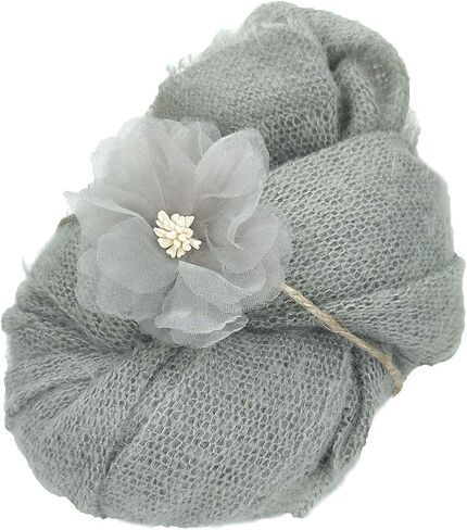 Orraphtstu 2Pcs Props for Newborn Photoshoot Mohair Wrap Headband Baby Posing Photography Photo Stretch Jersey Knit Fabric (wrap only, White) in Saudi Arabia