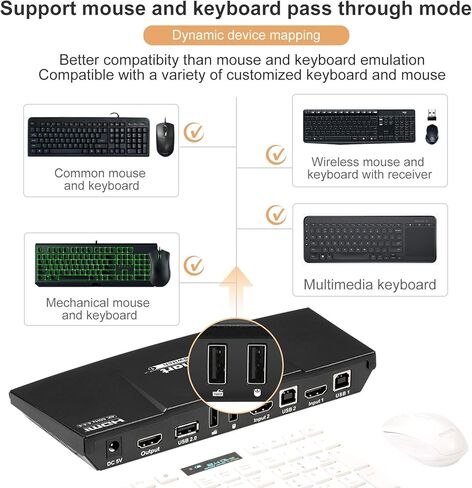 محول TESmart HDMI 4K@60 هرتز Ultra HD 2x1 HDMI KVM 3840x2160@60 هرتز 4:4:4 مع قطعتين من كابلات KVM بطول 5 أقدام يدعم أجهزة USB 2.0 للتحكم في ما يصل إلى جهازي كمبيوتر/خوادم/DVR (رمادي) in Kuwait