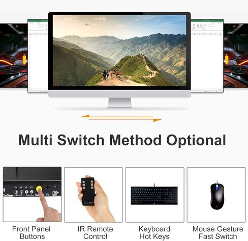 محول TESmart HDMI 4K@60 هرتز Ultra HD 2x1 HDMI KVM 3840x2160@60 هرتز 4:4:4 مع قطعتين من كابلات KVM بطول 5 أقدام يدعم أجهزة USB 2.0 للتحكم في ما يصل إلى جهازي كمبيوتر/خوادم/DVR (رمادي) in Kuwait