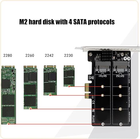 بطاقة تحويل M.2 SATA إلى بطاقة مصفوفة القرص المزدوج PCIe-E بطاقة نقل الثبات ، تدعم PCI-E X1 / X4 / X8 / X16 ، للنوافذ ، لينكس in Saudi Arabia