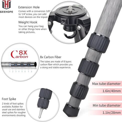 GEEHOPE B560C حامل ثلاثي من ألياف الكربون 40 مم أنبوب الارتفاع 63 بوصة المهنية مشاهدة الطيور ترايبود عالي التحمل 30 كجم/66 رطل وعاء حمل ثلاثي ثلاثي القوائم لمشاهدة الطيور كاميرا التصوير in Kuwait