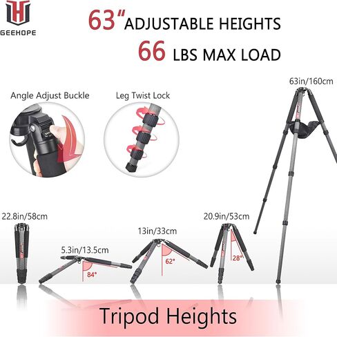 GEEHOPE B560C حامل ثلاثي من ألياف الكربون 40 مم أنبوب الارتفاع 63 بوصة المهنية مشاهدة الطيور ترايبود عالي التحمل 30 كجم/66 رطل وعاء حمل ثلاثي ثلاثي القوائم لمشاهدة الطيور كاميرا التصوير in Kuwait