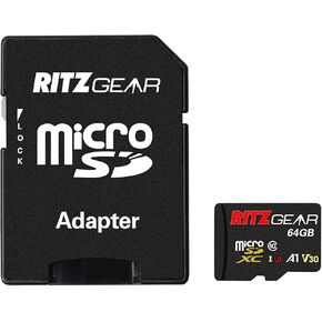 Ritz Gear 64GB Micro SD Card, microSDXC Full HD & 4K UHD, UHS-I, U3, A1, V30, C10 Memory-Card + Adapter for Android Smartphones, Tablets, Nintendo-Switch (5 Pack)