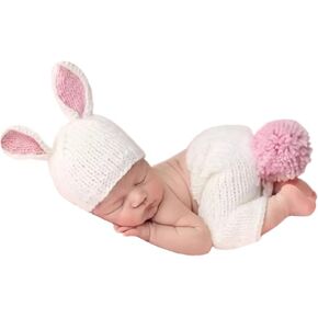 HAOHAOHUOZHE ملابس لحديثي الولادة على شكل أرنب للتصوير الفوتوغرافي للأولاد والبنات ملابس صور للأطفال الرضع للتصوير الفوتوغرافي دعائم كروشيه صورة قبعة متماسكة in Kuwait