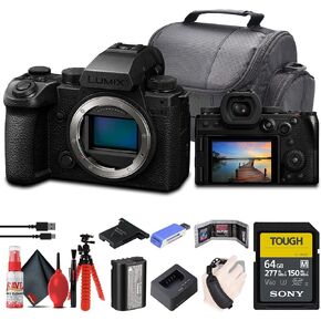 Panasonic Lumix S5 IIX Mirrorless Camera (DC-S5M2XBODY) + 64GB Memory Card + Card Reader + Case + Flex Tripod + Cleaning Kit + Memory Wallet + Hand Strap in Saudi Arabia