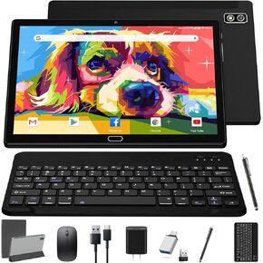 10 Inch Tablet Android 11 Tablets, 2 in 1 Tablet PC with 4+64/128GB Storage Octa-Core, Dual Sim Card Slots Tablet with Keyboard, 13MP Camera, 6000mAh Battery, GPS, Bluetooth, WiFi, Case Included in Saudi Arabia