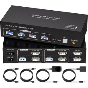 8K @ 60 هرتز HDMI kvm Switch 2 شاشات 2 أجهزة كمبيوتر 4K @ 120 هرتز USB 3.0 KVM Switcher شاشة مزدوجة مع 4 منافذ USB تدعم وضع النسخ الممتد ووحدة التحكم السلكية 12V DC محول 2 كابلات USB متضمنة... in Kuwait