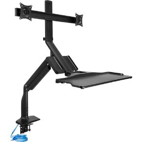 Mount-It! Dual Monitor Sit Stand Workstation with Gas Spring Arm | Height Adjustable Standing Desk Converter | 2 Integrated USB 3.0 Ports | VESA 75 100 | C-Clamp and Grommet Base in Saudi Arabia