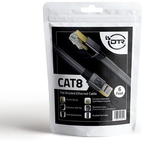 كابل إيثرنت مضفر من النايلون المسطح من CAT 8 بطول 6 أقدام مرن RJ45 بسرعة 40 جيجابت في الثانية 2000 ميجاهرتز عالي السرعة وشديد التحمل Cat8 للإنترنت LAN سلك توصيل مسطح محمي في الجدار داخلي وخارجي لألعاب مودم جهاز التوجيه in Kuwait