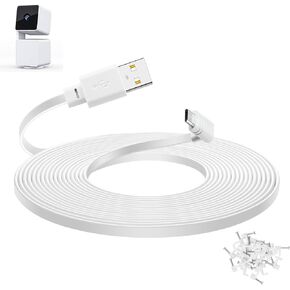 كابل Smays بطول 20 قدمًا لكاميرا WYZE Cam Pan v3، سلك طاقة تمديد USB صغير مسطح، 90 درجة أبيض in Saudi Arabia