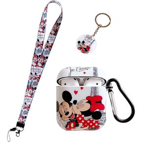 حافظة AirPod فاخرة مع سلسلة مفاتيح ميكي وميني، تصميم قبلة الرسوم المتحركة الشخصية وعملية IMD فريدة من نوعها من مادة TPU الناعمة AirPod 1&2 in Kuwait