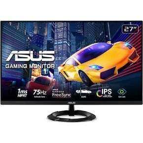 شاشة الألعاب ASUS مقاس 27 بوصة بدقة 1080 بكسل (VZ279QG1R) - دقة عالية كاملة، IPS، 75 هرتز، 1 مللي ثانية، ضبابية الحركة المنخفضة للغاية، FreeSync، العناية بالعين، منفذ DisplayPort، HDMI، قابلة للإمالة، نحيفة للغاية، أسود in Kuwait