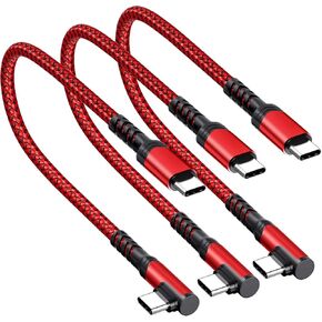 USB C to USB C Cable 1ft 3 Pack, 60W Type C Cable Right Angle USBC Fast Charging Cable Compatible with iPhone 15/15 Pro/15 Plus/15 Pro Max/Samsung S23/S23+/S23 Ultra/S22/MacBook Pro/iPad Pro(Black)