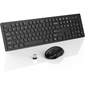 لوحة مفاتيح وماوس لاسلكية SABLUTE، مجموعة ماوس ولوحة مفاتيح لاسلكية كاملة الحجم، مجموعة ماوس لوحة مفاتيح لاسلكية USB 2.4 جيجا هرتز لأجهزة الكمبيوتر المكتبية وأجهزة الكمبيوتر المحمولة والنوافذ (أسود) in Kuwait