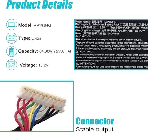 بطارية كمبيوتر محمول TsuLin AP18JHQ متوافقة مع Acer ConceptD 7 CN715-71 Predator Triton 500 PT515-51 PT515-52 Series Notebook KT.00408.001 4ICP8/35/142 15.2V 84.36Wh 5550mAh 4-Cell in Kuwait