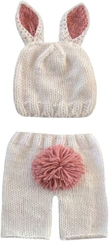 HAOHAOHUOZHE ملابس لحديثي الولادة على شكل أرنب للتصوير الفوتوغرافي للأولاد والبنات ملابس صور للأطفال الرضع للتصوير الفوتوغرافي دعائم كروشيه صورة قبعة متماسكة in Kuwait
