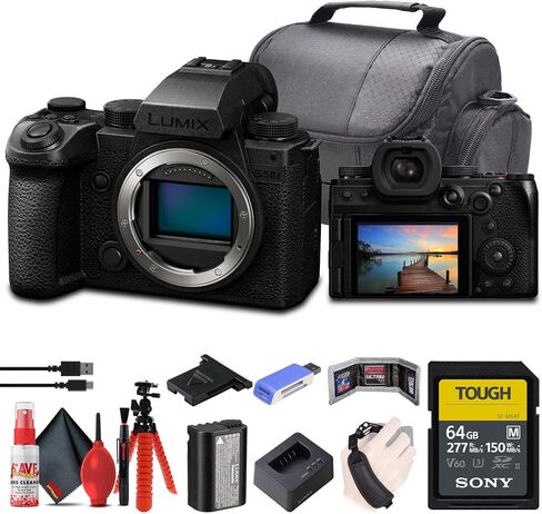 Panasonic Lumix S5 IIX Mirrorless Camera (DC-S5M2XBODY) + 64GB Memory Card + Card Reader + Case + Flex Tripod + Cleaning Kit + Memory Wallet + Hand Strap in Saudi Arabia
