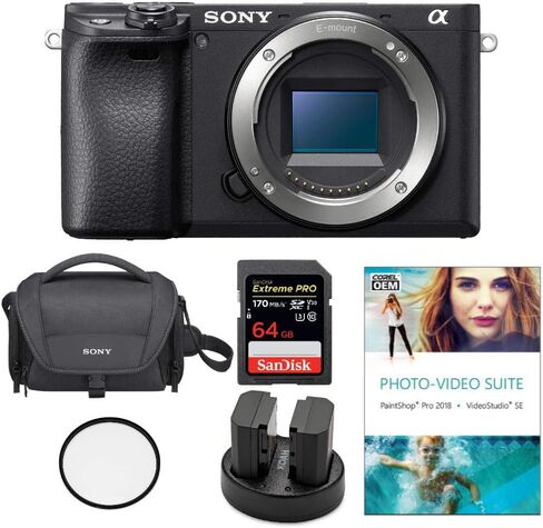 كاميرا Sony Alpha a6400 رقمية بدون مرآة بدقة 24.2 ميجابكسل (الهيكل فقط) مزودة ببرنامج Corel Photo ومجموعة Koah Power Kit وحقيبة الحمل وبطاقة SDXC سعة 64 جيجابايت والملحقات (6 عناصر) in Saudi Arabia