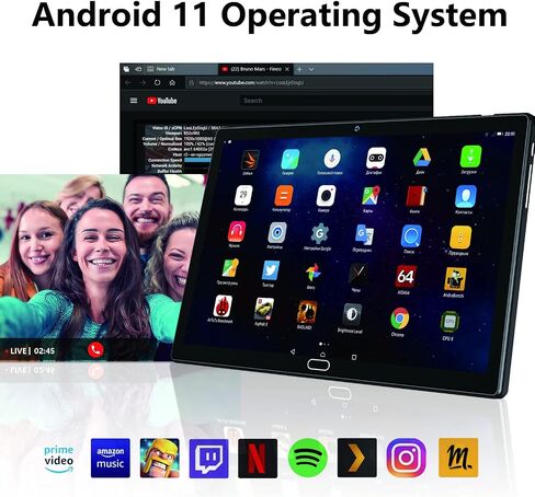 10 Inch Tablet Android 11 Tablets, 2 in 1 Tablet PC with 4+64/128GB Storage Octa-Core, Dual Sim Card Slots Tablet with Keyboard, 13MP Camera, 6000mAh Battery, GPS, Bluetooth, WiFi, Case Included in Saudi Arabia