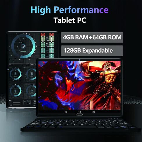 10 Inch Tablet Android 11 Tablets, 2 in 1 Tablet PC with 4+64/128GB Storage Octa-Core, Dual Sim Card Slots Tablet with Keyboard, 13MP Camera, 6000mAh Battery, GPS, Bluetooth, WiFi, Case Included in Saudi Arabia