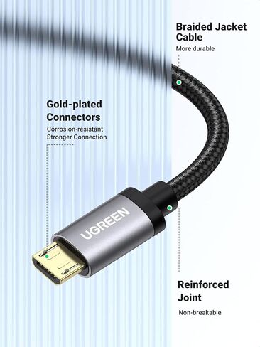 UGREEN Micro USB Cable, 6FT High Speed Fast Charging USB Cable, Nylon Braided Durable Android Phone Charger Cord, Compatible with Samsung Galaxy S7 S6 Note LG V10 Tablet PS4 MP3 in Kuwait
