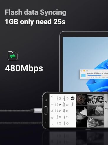 UGREEN Micro USB Cable, 6FT High Speed Fast Charging USB Cable, Nylon Braided Durable Android Phone Charger Cord, Compatible with Samsung Galaxy S7 S6 Note LG V10 Tablet PS4 MP3 in Kuwait