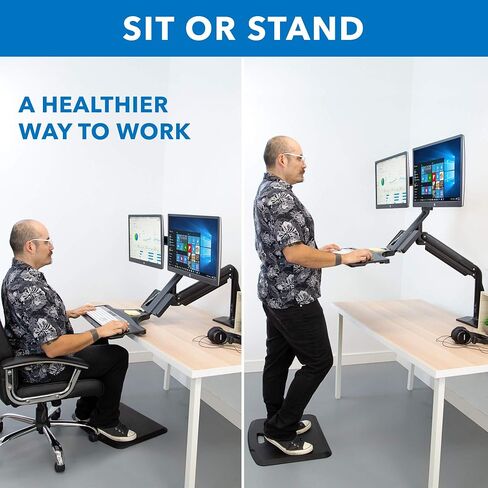 Mount-It! Dual Monitor Sit Stand Workstation with Gas Spring Arm | Height Adjustable Standing Desk Converter | 2 Integrated USB 3.0 Ports | VESA 75 100 | C-Clamp and Grommet Base in Saudi Arabia