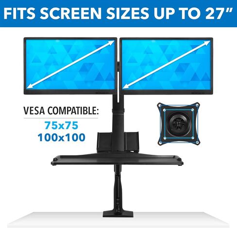 Mount-It! Dual Monitor Sit Stand Workstation with Gas Spring Arm | Height Adjustable Standing Desk Converter | 2 Integrated USB 3.0 Ports | VESA 75 100 | C-Clamp and Grommet Base in Saudi Arabia