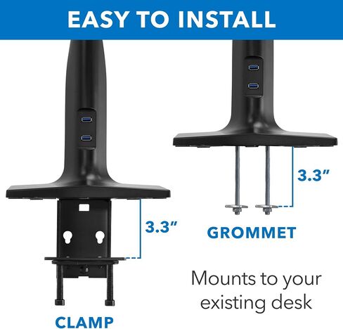 Mount-It! Dual Monitor Sit Stand Workstation with Gas Spring Arm | Height Adjustable Standing Desk Converter | 2 Integrated USB 3.0 Ports | VESA 75 100 | C-Clamp and Grommet Base in Saudi Arabia