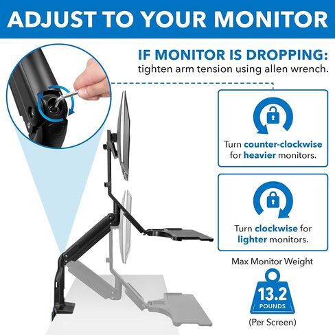 Mount-It! Dual Monitor Sit Stand Workstation with Gas Spring Arm | Height Adjustable Standing Desk Converter | 2 Integrated USB 3.0 Ports | VESA 75 100 | C-Clamp and Grommet Base in Saudi Arabia