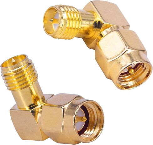 BOOBRIE 2-Pack SMA 90 درجة محول SMA ذكر إلى RP-SMA أنثى موصل الزاوية اليمنى SMA الكوع RF محول محوري لطائرة بدون طيار FPV هوائي واي فاي إشارة معززة راديو مكرر in Saudi Arabia