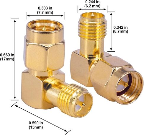 BOOBRIE 2-Pack SMA 90 درجة محول SMA ذكر إلى RP-SMA أنثى موصل الزاوية اليمنى SMA الكوع RF محول محوري لطائرة بدون طيار FPV هوائي واي فاي إشارة معززة راديو مكرر in Saudi Arabia
