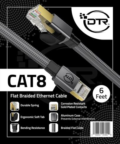 كابل إيثرنت مضفر من النايلون المسطح من CAT 8 بطول 6 أقدام مرن RJ45 بسرعة 40 جيجابت في الثانية 2000 ميجاهرتز عالي السرعة وشديد التحمل Cat8 للإنترنت LAN سلك توصيل مسطح محمي في الجدار داخلي وخارجي لألعاب مودم جهاز التوجيه in Kuwait