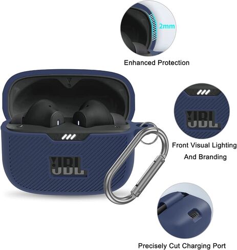 Miimall متوافق مع غطاء حافظة JBL Tune 230NC TWS، [سلسلة مفاتيح مضادة للفقد] حافظة جلدية ناعمة مقاومة للخدش من السيليكون لملحقات حافظة JBL Tune 230NC مع حلقة تسلق (أبيض) in Saudi Arabia