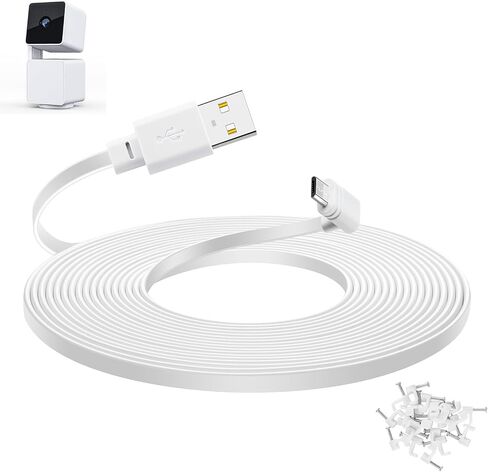 Smays 20 ft Cable for WYZE Cam Pan v3 Camera, Flat Micro USB Extension Power Cord, 90 Degree White in Saudi Arabia