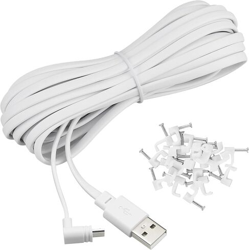 Smays 20 ft Cable for WYZE Cam Pan v3 Camera, Flat Micro USB Extension Power Cord, 90 Degree White in Saudi Arabia