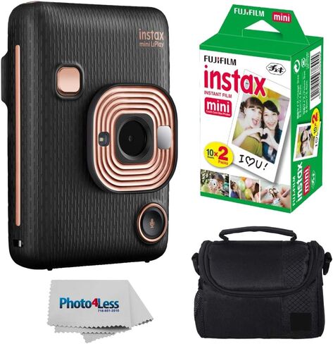 كاميرا Fujifilm Instax Mini LiPlay Hybrid الفورية (أسود أنيق) + فيلم Fujifilm Instax الفوري (20 لقطة) + حقيبة كاميرا صغيرة الحجم - حزمة الكاميرا الفورية in Kuwait