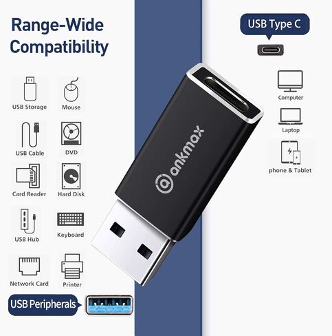 انك ماكس محول USB C الى USB A UA312C USB C الى USB A، محول USB C 3.1 يدعم مزامنة البيانات عالية السرعة والشحن السريع - متوافق مع اجهزة اللابتوب والكمبيوتر والشواحن والباور بانك وغيرها من الاجهزة in Kuwait