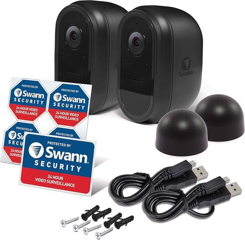 كاميرا مراقبة Swann خالية من الأسلاك بدقة 1080 بكسل عالية الدقة للاستخدام الداخلي والخارجي وقابلة لإعادة الشحن ومقاومة للماء مع رؤية ليلية، ومحادثة ثنائية الاتجاه، والحرارة، واكتشاف الحركة والشخص، وتسجيل سحابي ومحلي مجاني. in Kuwait