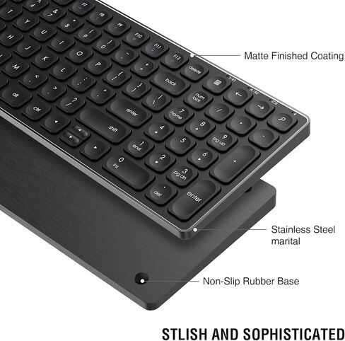 لوحة مفاتيح بلوتوث لاسلكية cimetech، لوحة مفاتيح قابلة لإعادة الشحن من الفولاذ المقاوم للصدأ، لوحة مفاتيح مريحة نحيفة للغاية للكمبيوتر الشخصي الذي يعمل بنظام Windows PC والكمبيوتر المحمول والكمبيوتر المحمول - (معدن أسود) in Kuwait