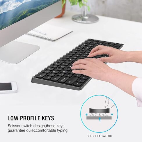 لوحة مفاتيح بلوتوث لاسلكية cimetech، لوحة مفاتيح قابلة لإعادة الشحن من الفولاذ المقاوم للصدأ، لوحة مفاتيح مريحة نحيفة للغاية للكمبيوتر الشخصي الذي يعمل بنظام Windows PC والكمبيوتر المحمول والكمبيوتر المحمول - (معدن أسود) in Kuwait