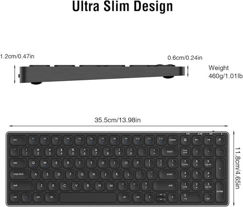 لوحة مفاتيح بلوتوث لاسلكية cimetech، لوحة مفاتيح قابلة لإعادة الشحن من الفولاذ المقاوم للصدأ، لوحة مفاتيح مريحة نحيفة للغاية للكمبيوتر الشخصي الذي يعمل بنظام Windows PC والكمبيوتر المحمول والكمبيوتر المحمول - (معدن أسود) in Kuwait