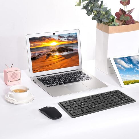 لوحة مفاتيح بلوتوث لاسلكية cimetech، لوحة مفاتيح قابلة لإعادة الشحن من الفولاذ المقاوم للصدأ، لوحة مفاتيح مريحة نحيفة للغاية للكمبيوتر الشخصي الذي يعمل بنظام Windows PC والكمبيوتر المحمول والكمبيوتر المحمول - (معدن أسود) in Kuwait