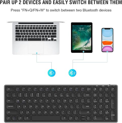 لوحة مفاتيح بلوتوث لاسلكية cimetech، لوحة مفاتيح قابلة لإعادة الشحن من الفولاذ المقاوم للصدأ، لوحة مفاتيح مريحة نحيفة للغاية للكمبيوتر الشخصي الذي يعمل بنظام Windows PC والكمبيوتر المحمول والكمبيوتر المحمول - (معدن أسود) in Kuwait