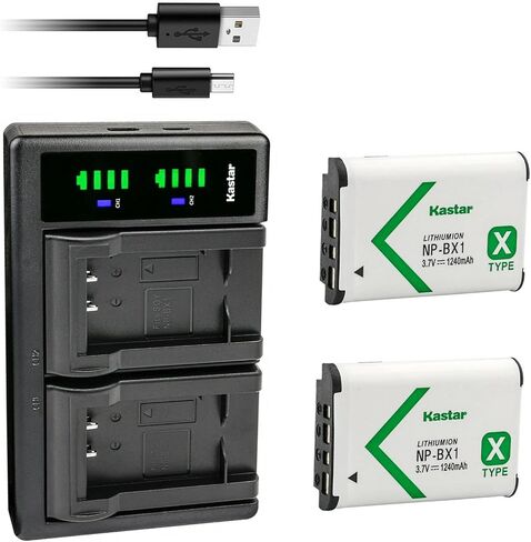 Kastar 2-Pack NP-BX1 Battery and LTD2 USB Charger for Sony NP-BX1, Type X, X-Series Rechargeable Battery Pack, BC-TRX, ACC-TRBX Charger, Sony ZV-1 Vlog Digital Camera in Kuwait