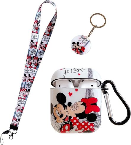 حافظة AirPod فاخرة مع سلسلة مفاتيح ميكي وميني، تصميم قبلة الرسوم المتحركة الشخصية وعملية IMD فريدة من نوعها من مادة TPU الناعمة AirPod 1&2 in Kuwait