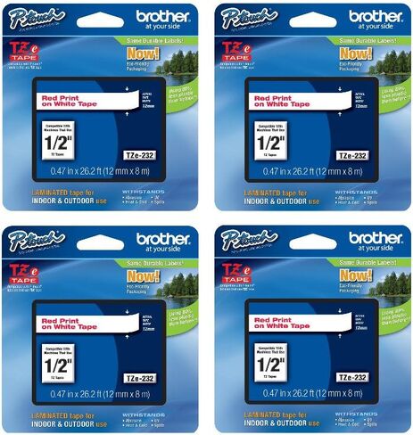 Brother Genuine TZe-232 1/2" Red on White Standard Laminated Tape for P-Touch Labeler, 4 Pack in Saudi Arabia