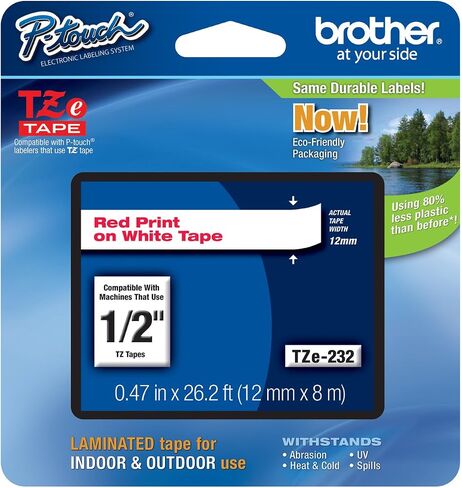 Brother Genuine TZe-232 1/2" Red on White Standard Laminated Tape for P-Touch Labeler, 4 Pack in Saudi Arabia